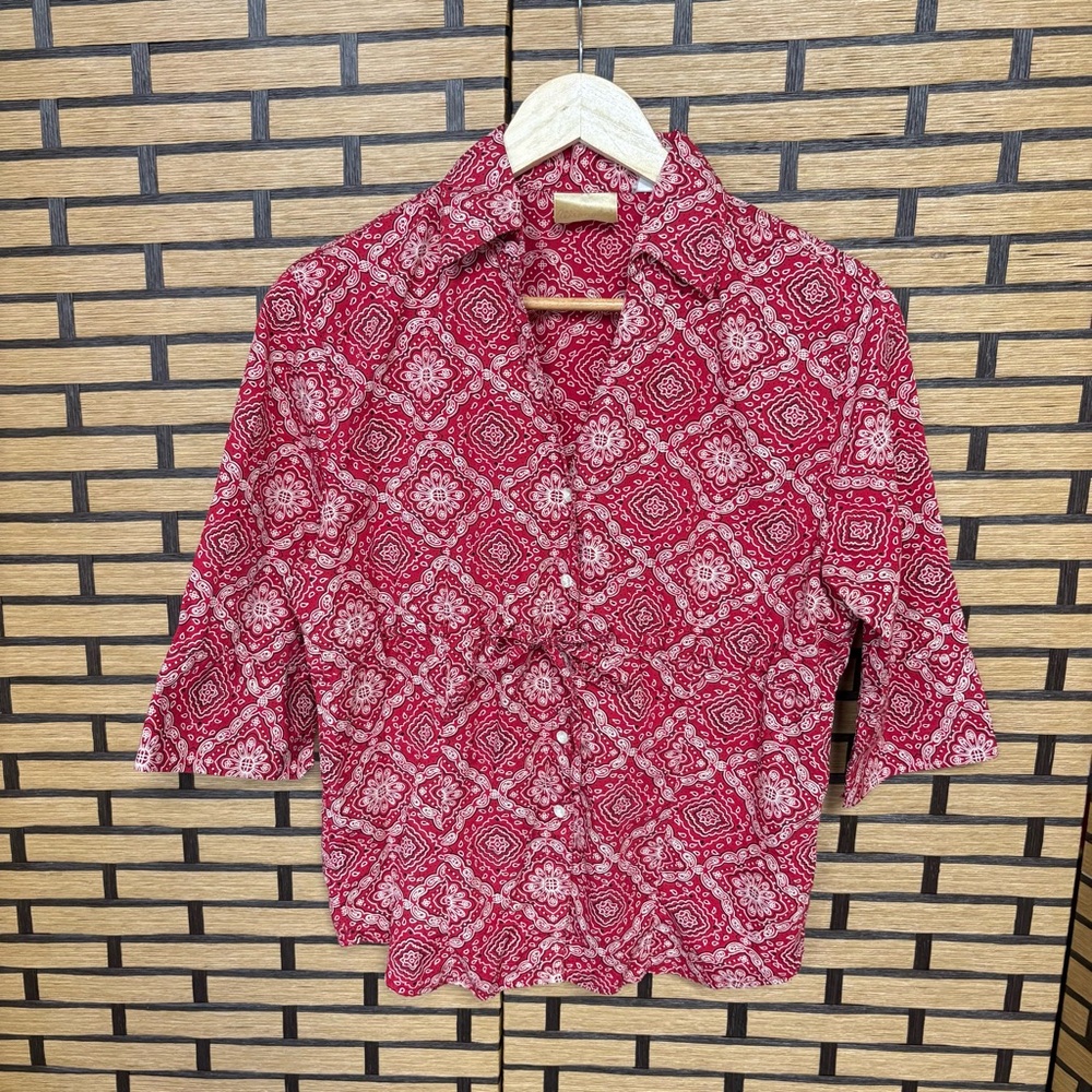 Wrangler‎ Red And White Button Down Tie Waist Top